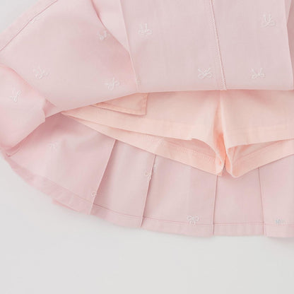 蝴蝶結刺繡花卉圖案 折褶 裙褲