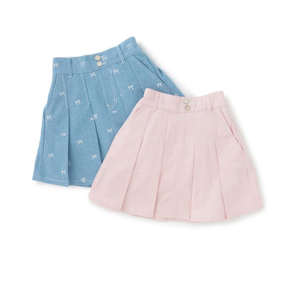 蝴蝶結刺繡花卉圖案 折褶 裙褲