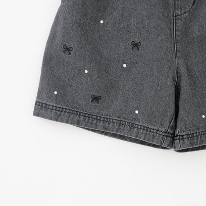 蝴蝶結刺繡水鑽短褲