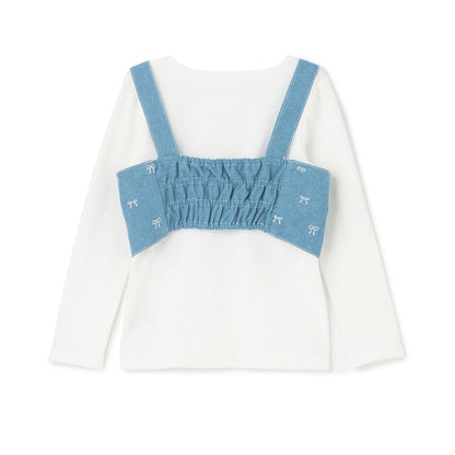 熱門商品補貨 直營店無售 蝴蝶結刺繡 束胸上衣+長袖T恤 套裝