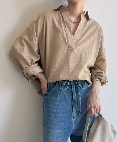 透薄開襟亞麻襯衫