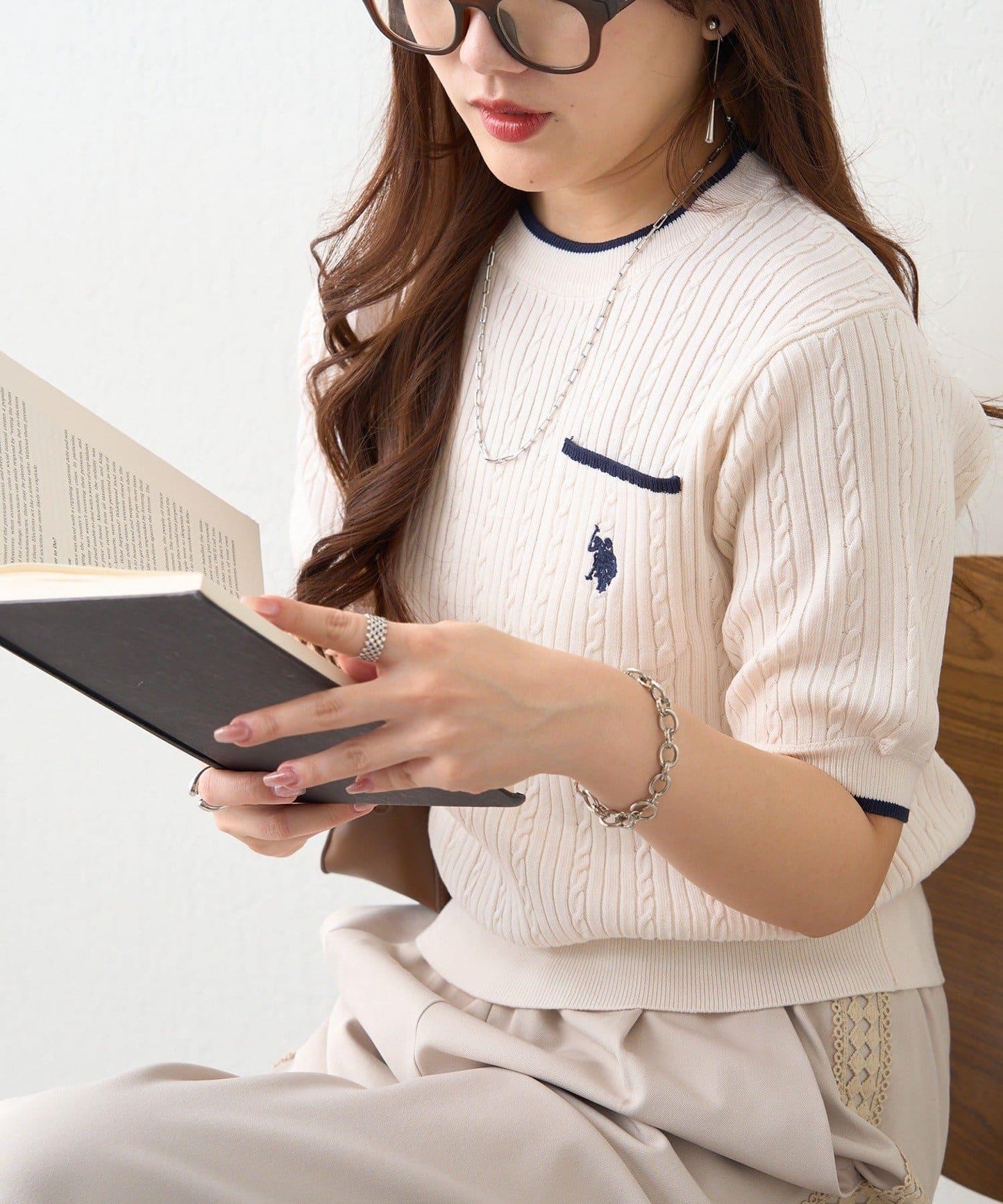 U.S.POLOASSN. 麻花紋口袋設計針織套頭衫