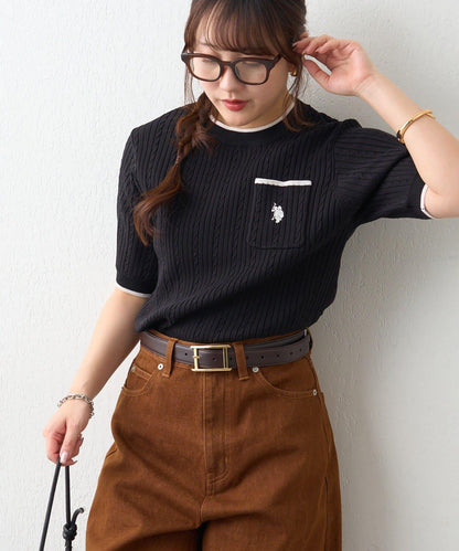 U.S.POLOASSN. 麻花紋口袋設計針織套頭衫