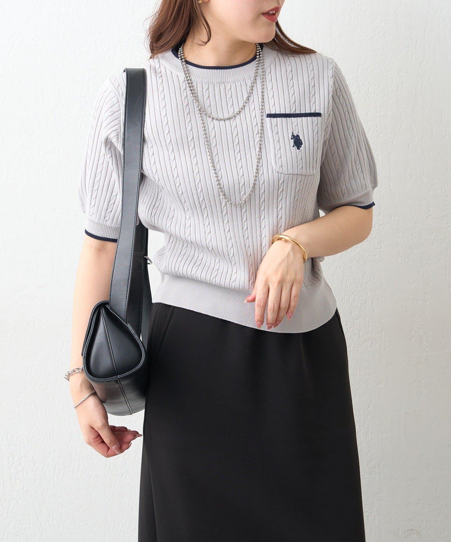 U.S.POLOASSN. 麻花紋口袋設計針織套頭衫