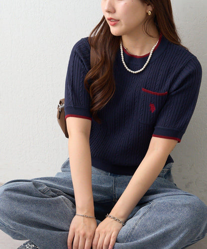 U.S.POLOASSN. 麻花紋口袋設計針織套頭衫