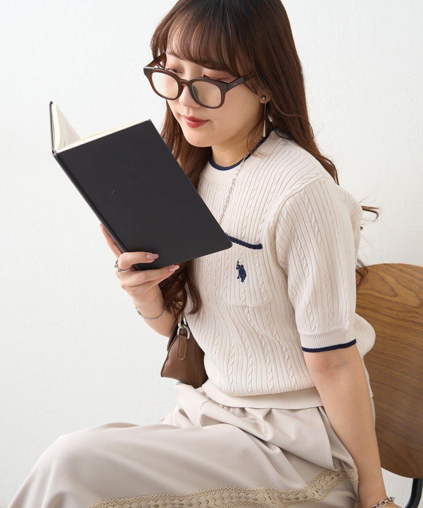 U.S.POLOASSN. 麻花紋口袋設計針織套頭衫