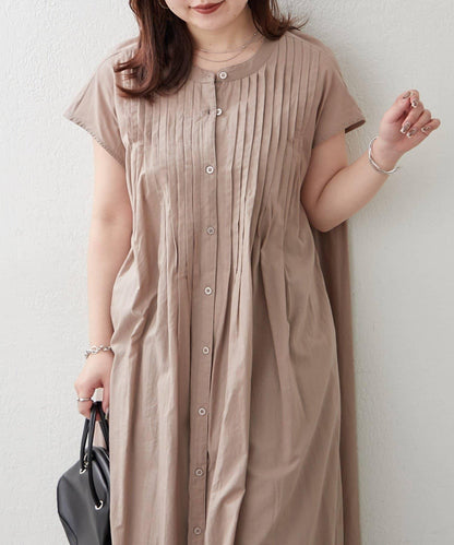 輕盈面料 法式短袖 褶皺 連衣裙