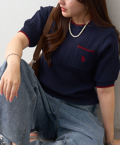 U.S.POLOASSN. 麻花紋口袋設計針織套頭衫