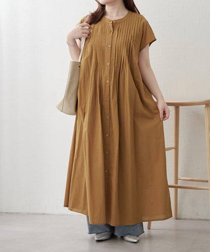 輕盈面料 法式短袖 褶皺 連衣裙