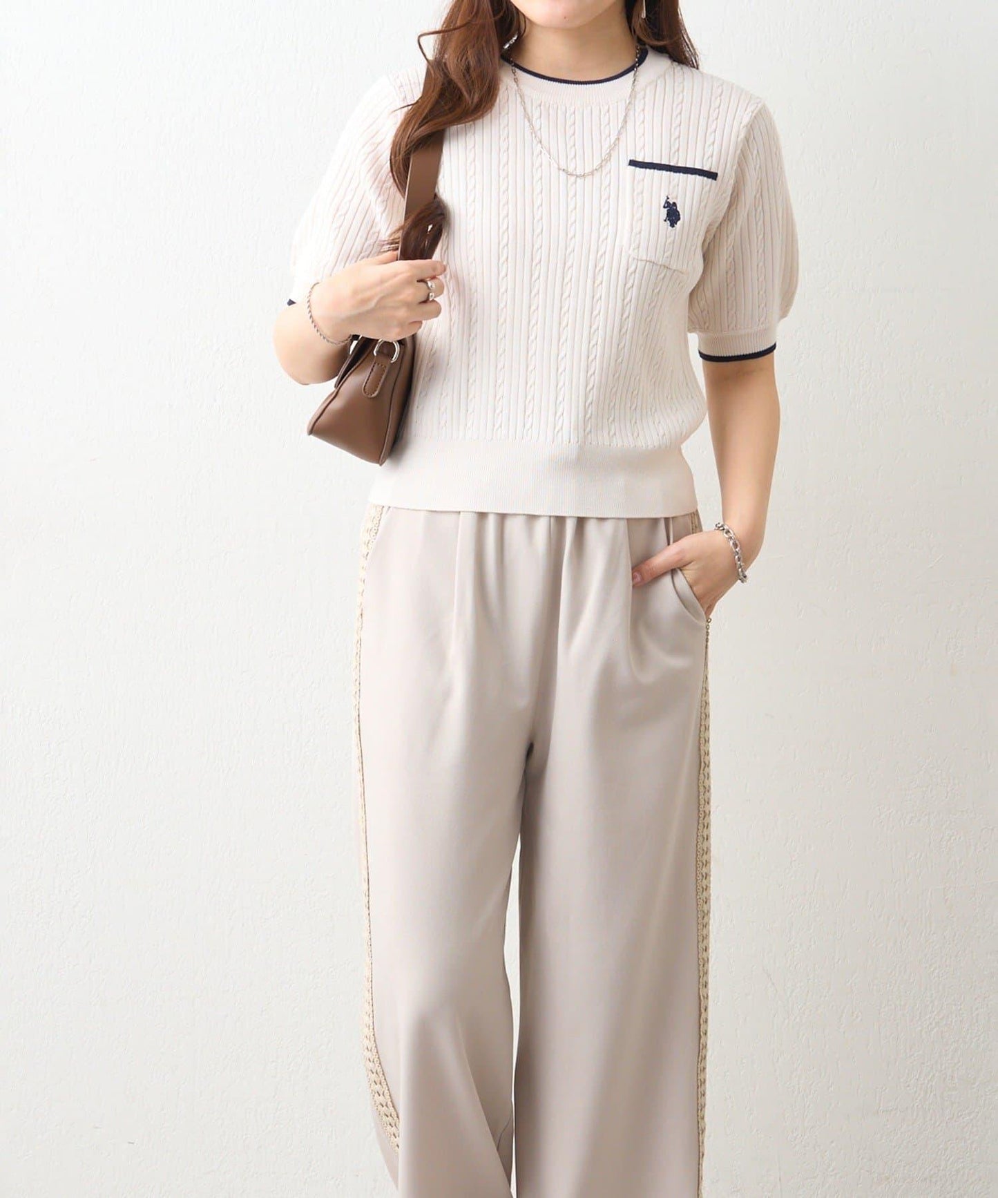 U.S.POLOASSN. 麻花紋口袋設計針織套頭衫