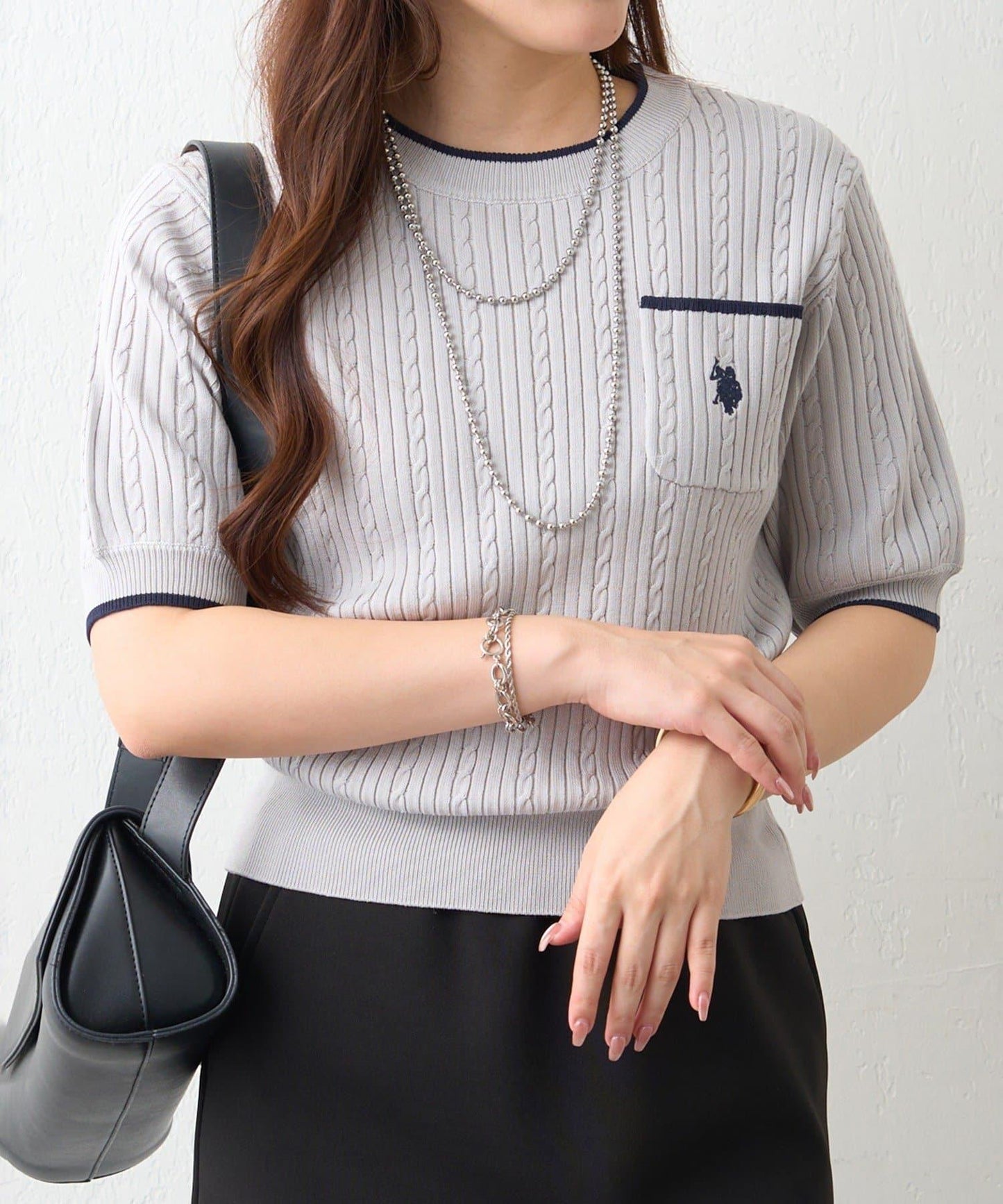 U.S.POLOASSN. 麻花紋口袋設計針織套頭衫