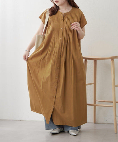 輕盈面料 法式短袖 褶皺 連衣裙