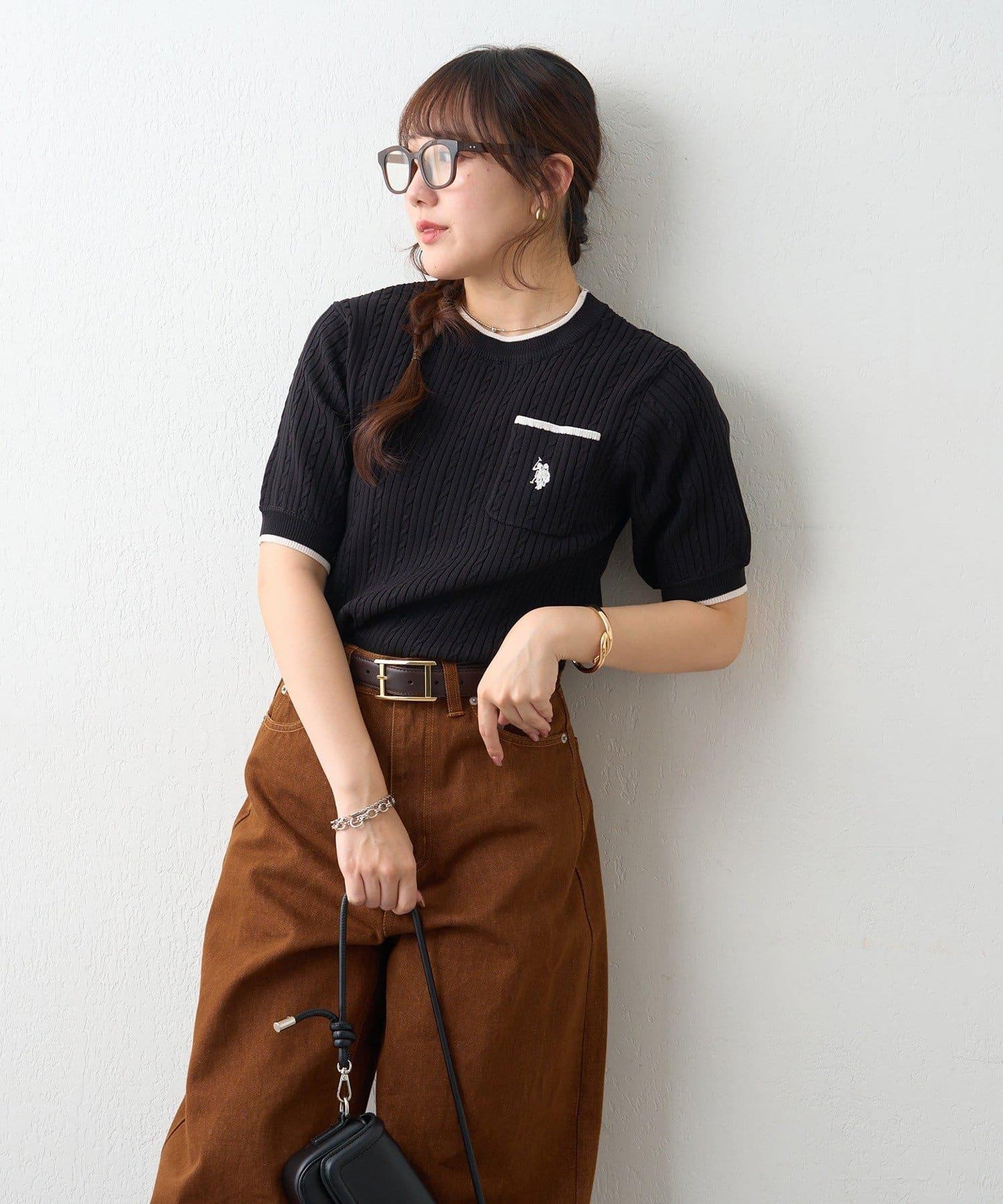 U.S.POLOASSN. 麻花紋口袋設計針織套頭衫