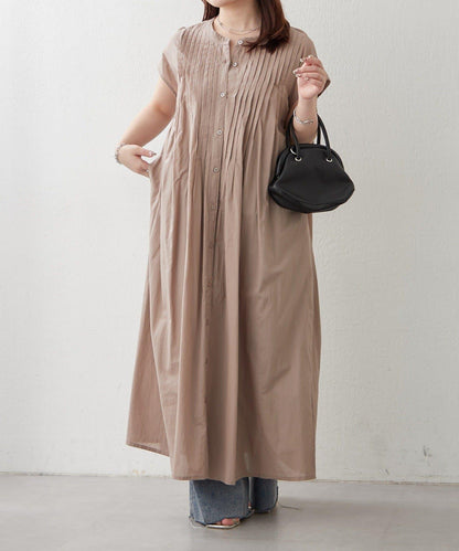 輕盈面料 法式短袖 褶皺 連衣裙