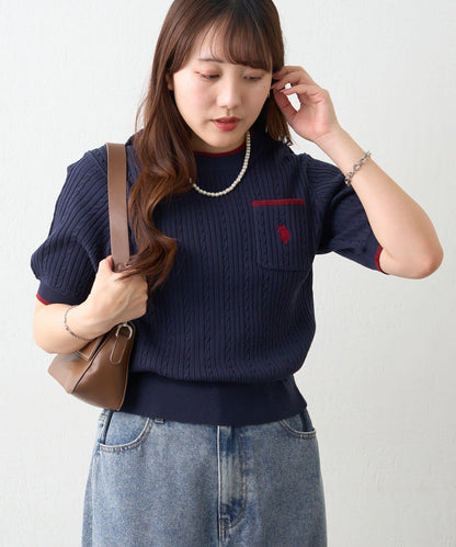 U.S.POLOASSN. 麻花紋口袋設計針織套頭衫