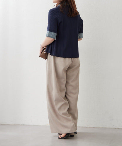 清爽休閒風牛仔拼接針織開衫