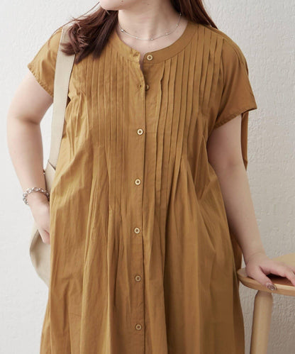 輕盈面料 法式短袖 褶皺 連衣裙