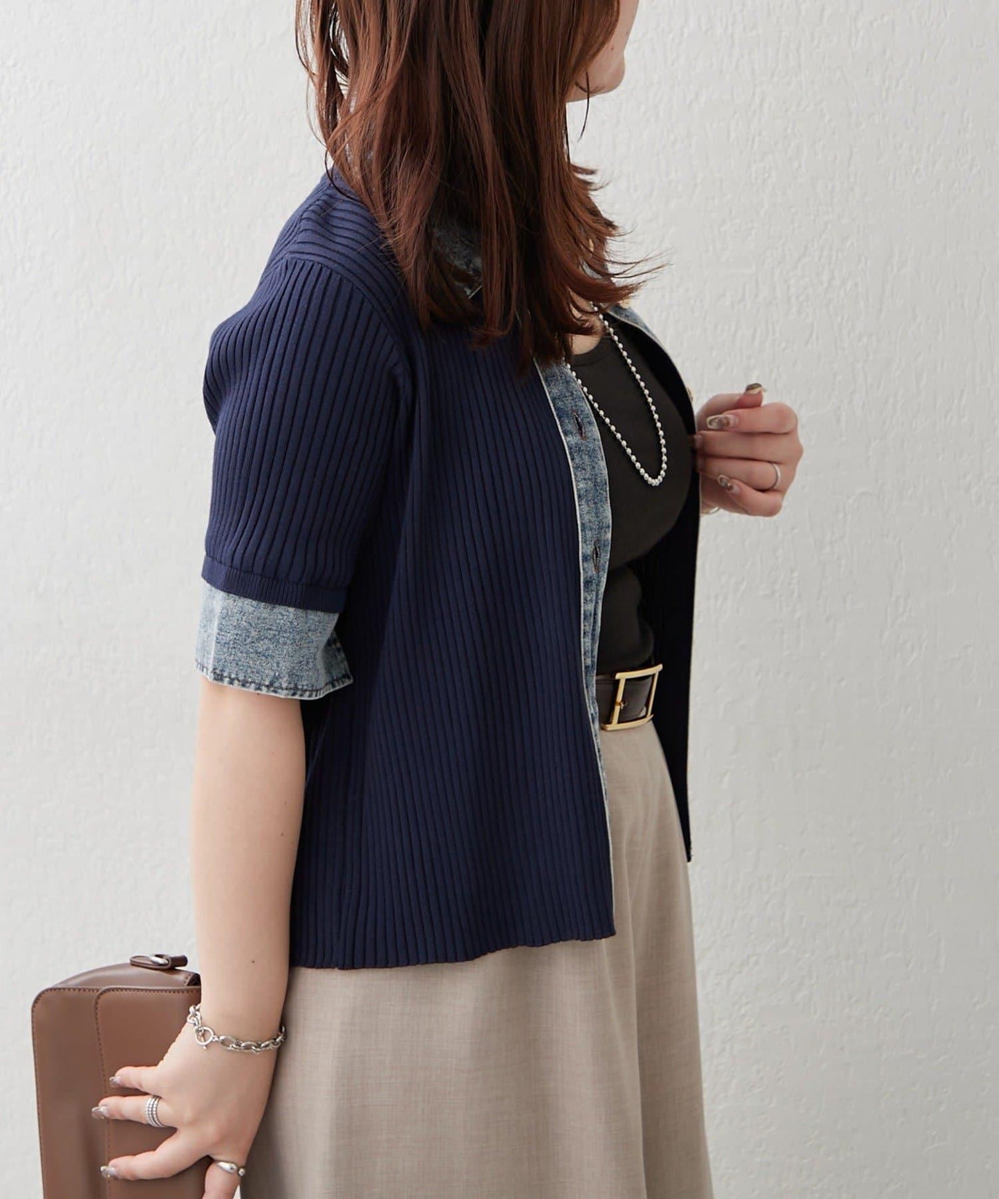 清爽休閒風牛仔拼接針織開衫