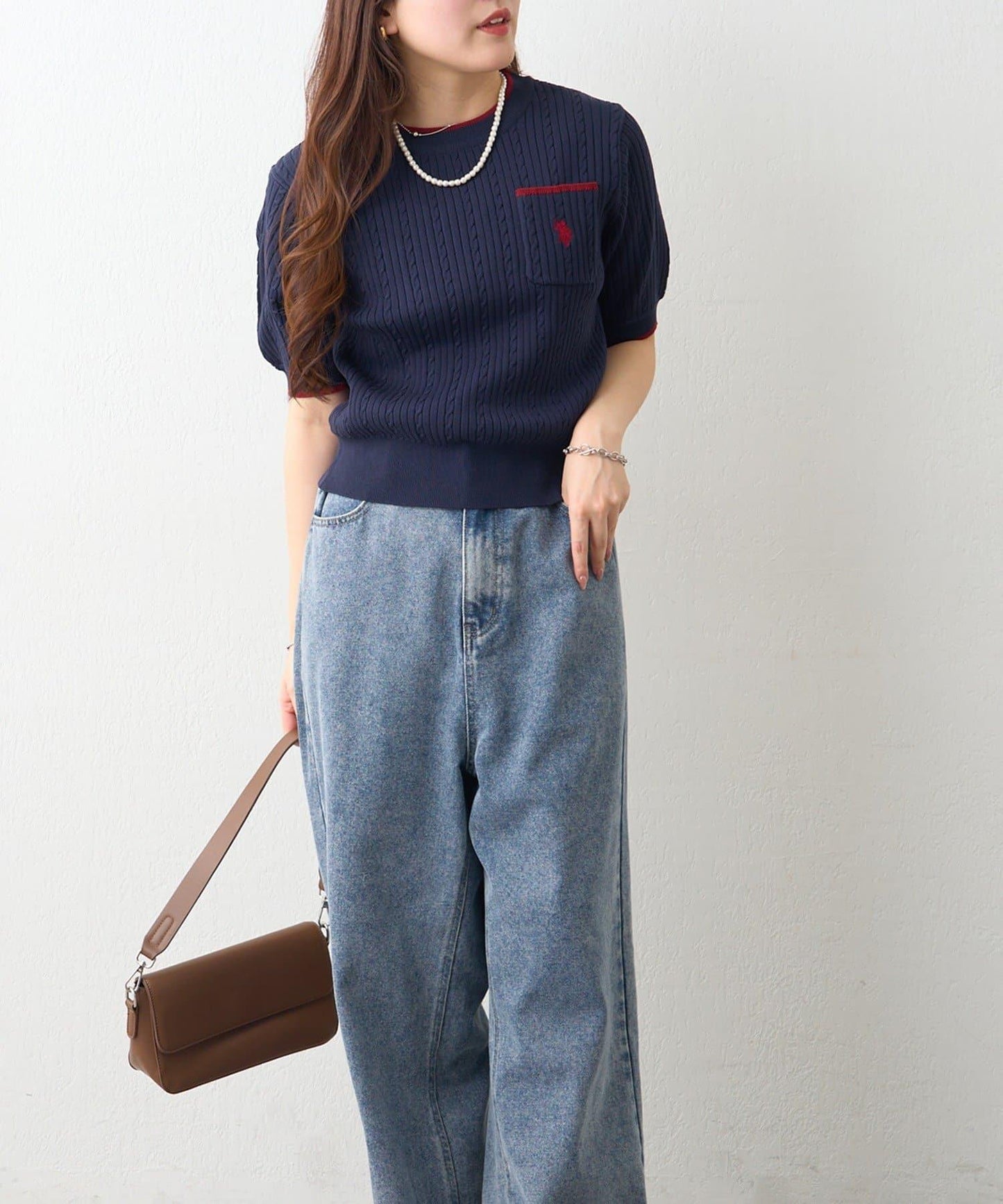 U.S.POLOASSN. 麻花紋口袋設計針織套頭衫