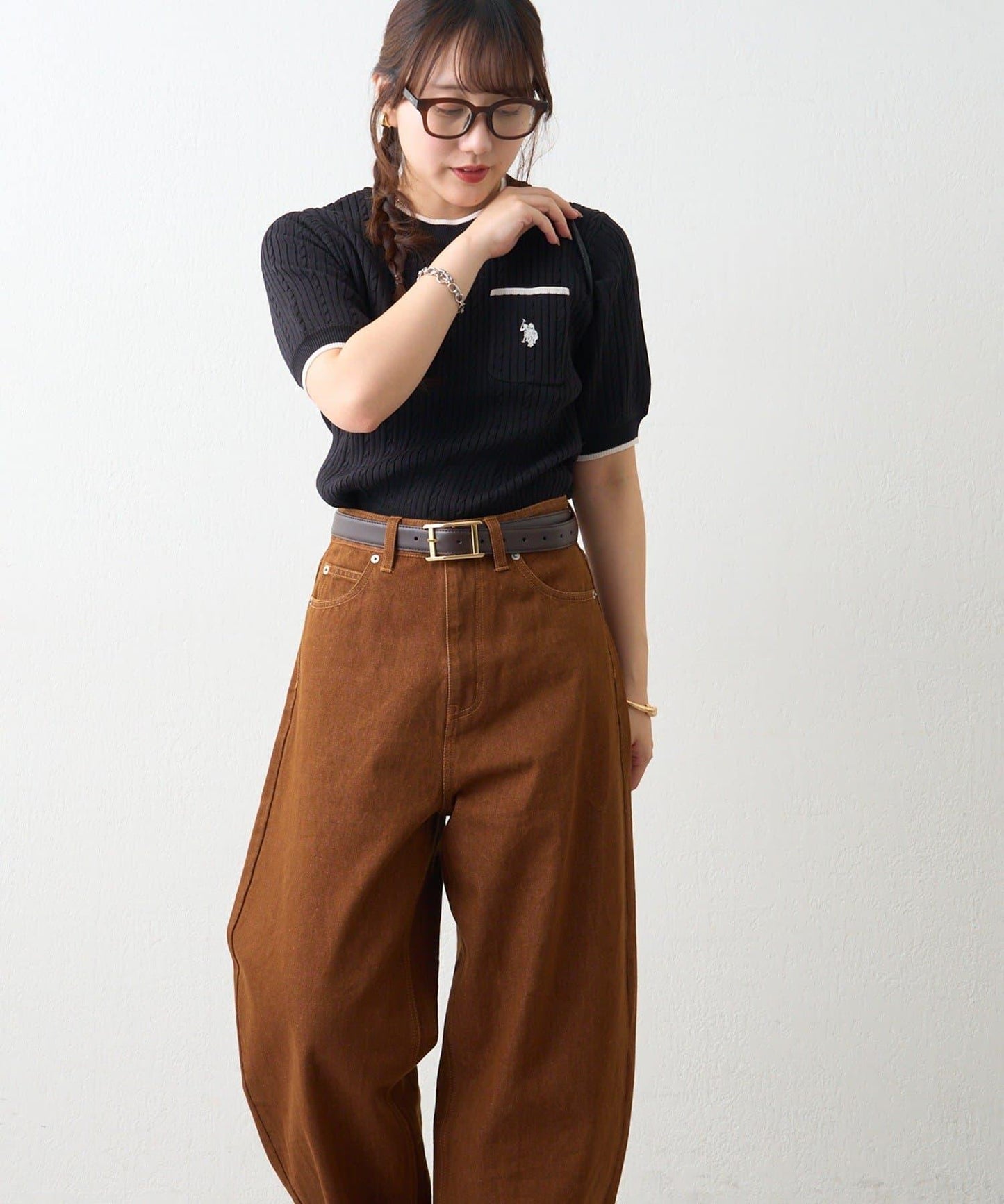 U.S.POLOASSN. 麻花紋口袋設計針織套頭衫