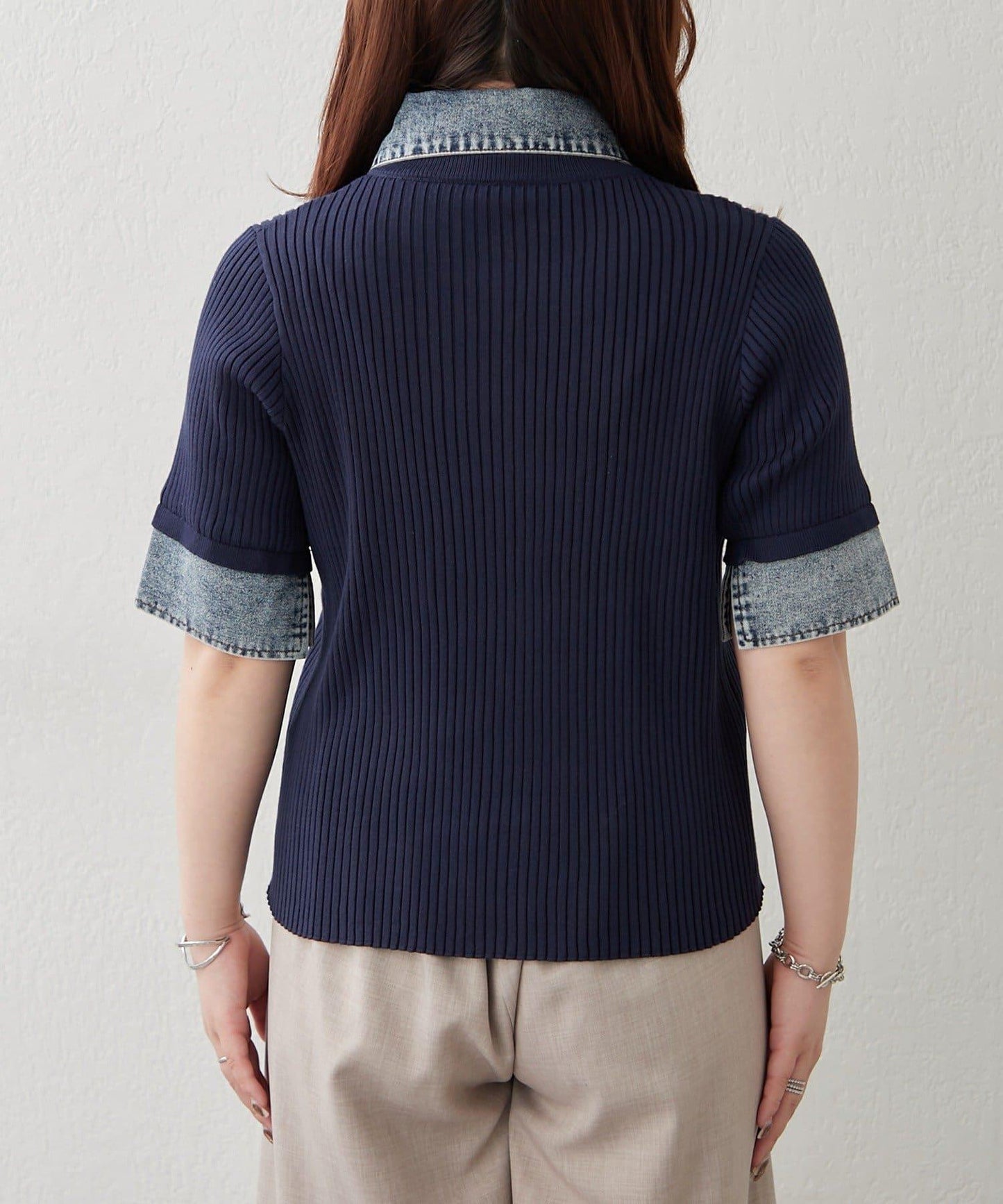 清爽休閒風牛仔拼接針織開衫