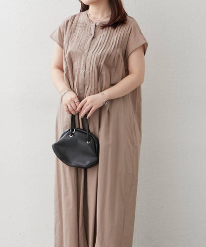 輕盈面料 法式短袖 褶皺 連衣裙