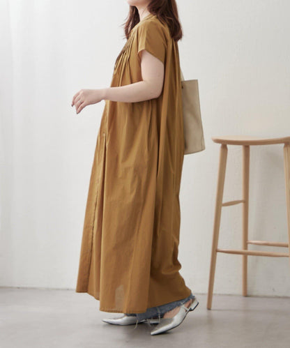 輕盈面料 法式短袖 褶皺 連衣裙