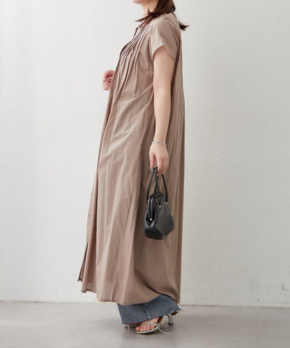 輕盈面料 法式短袖 褶皺 連衣裙