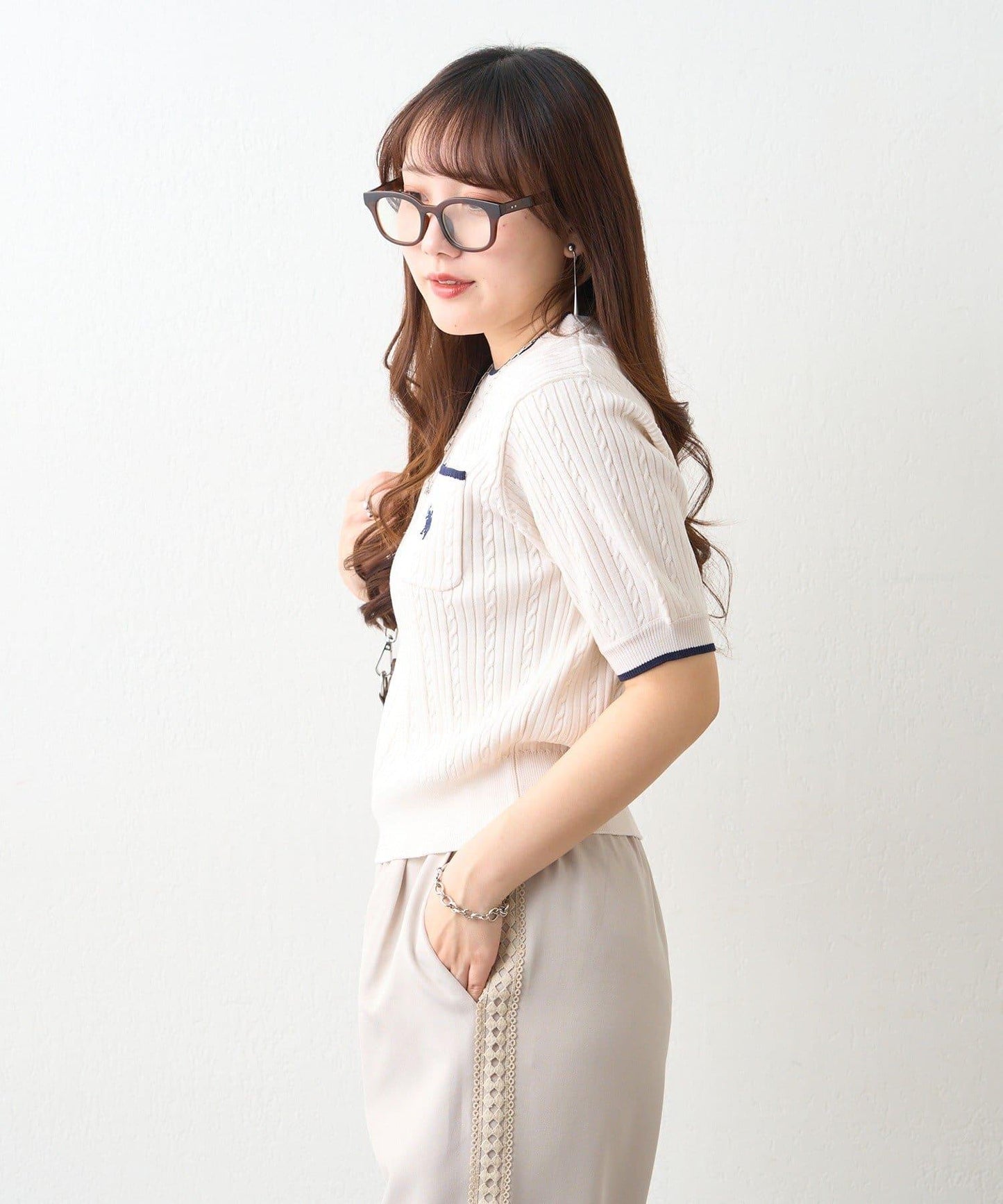 U.S.POLOASSN. 麻花紋口袋設計針織套頭衫