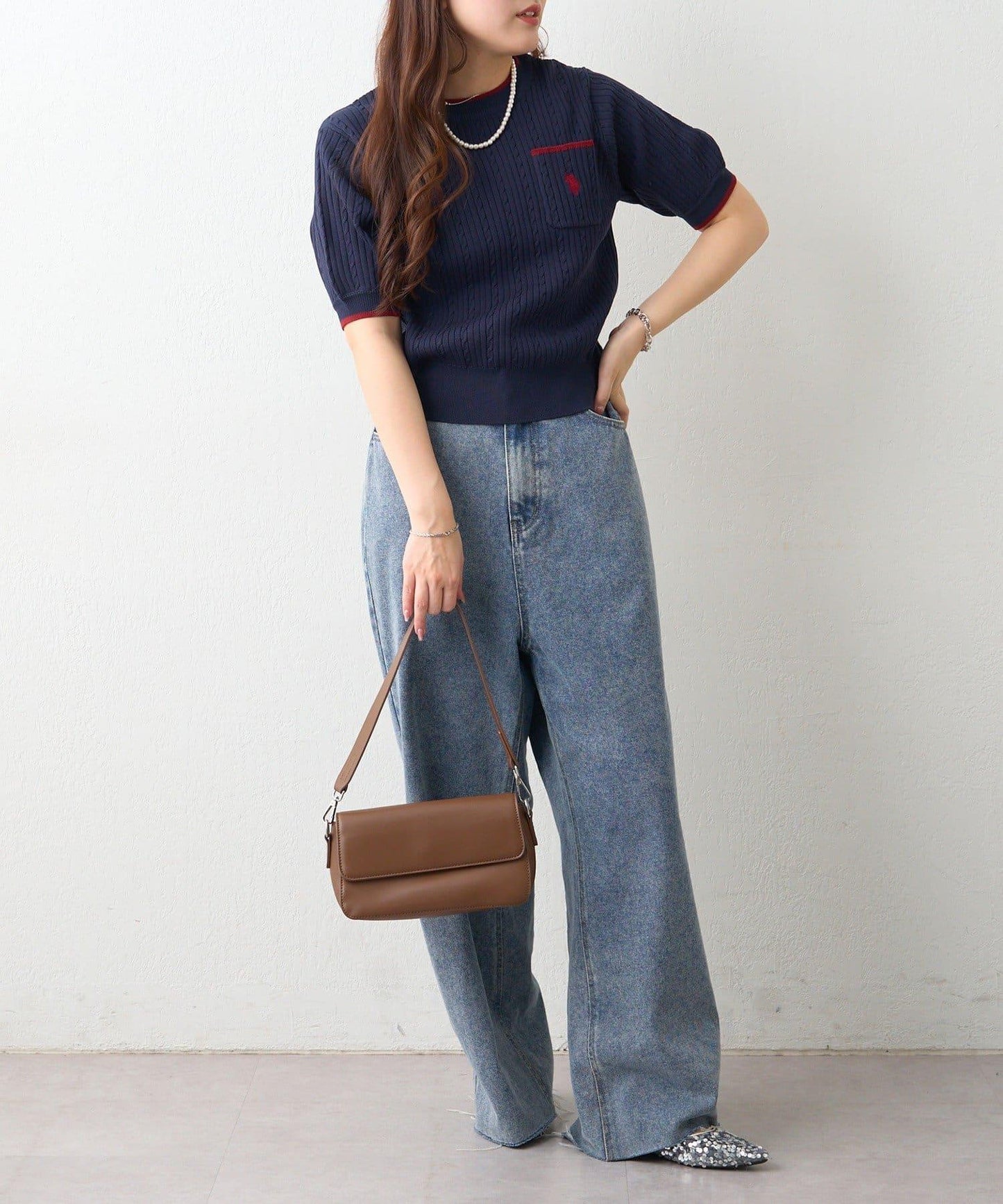 U.S.POLOASSN. 麻花紋口袋設計針織套頭衫