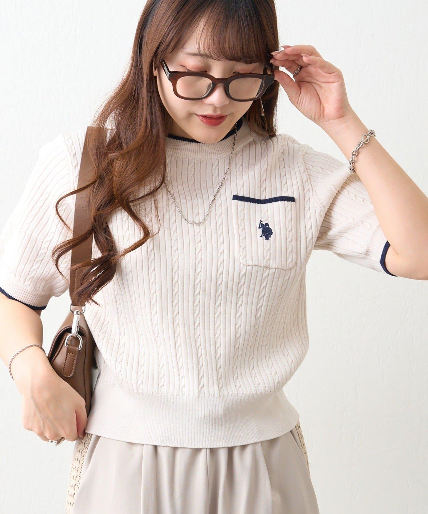 U.S.POLOASSN. 麻花紋口袋設計針織套頭衫