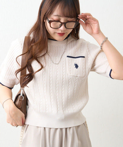 U.S.POLOASSN. 麻花紋口袋設計針織套頭衫