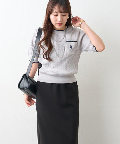 U.S.POLOASSN. 麻花紋口袋設計針織套頭衫