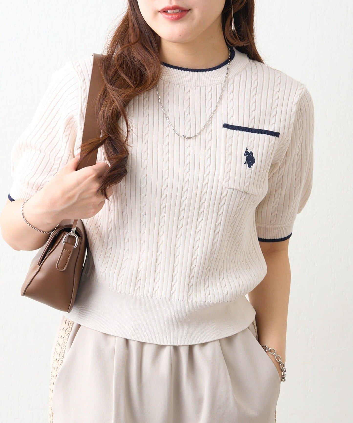 U.S.POLOASSN. 麻花紋口袋設計針織套頭衫