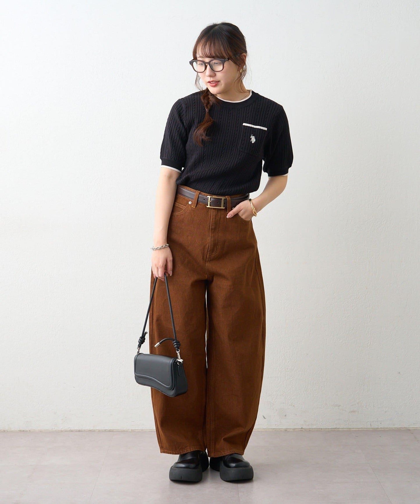 U.S.POLOASSN. 麻花紋口袋設計針織套頭衫