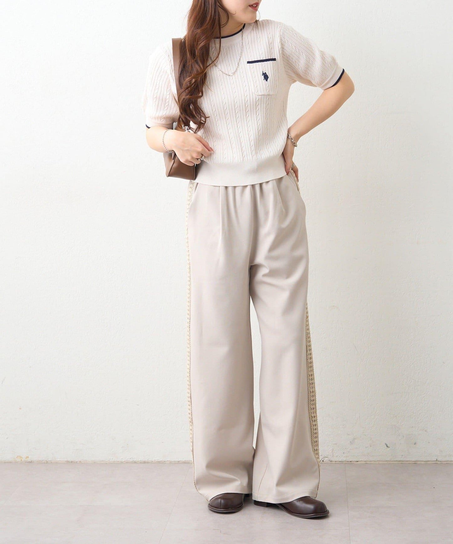 U.S.POLOASSN. 麻花紋口袋設計針織套頭衫