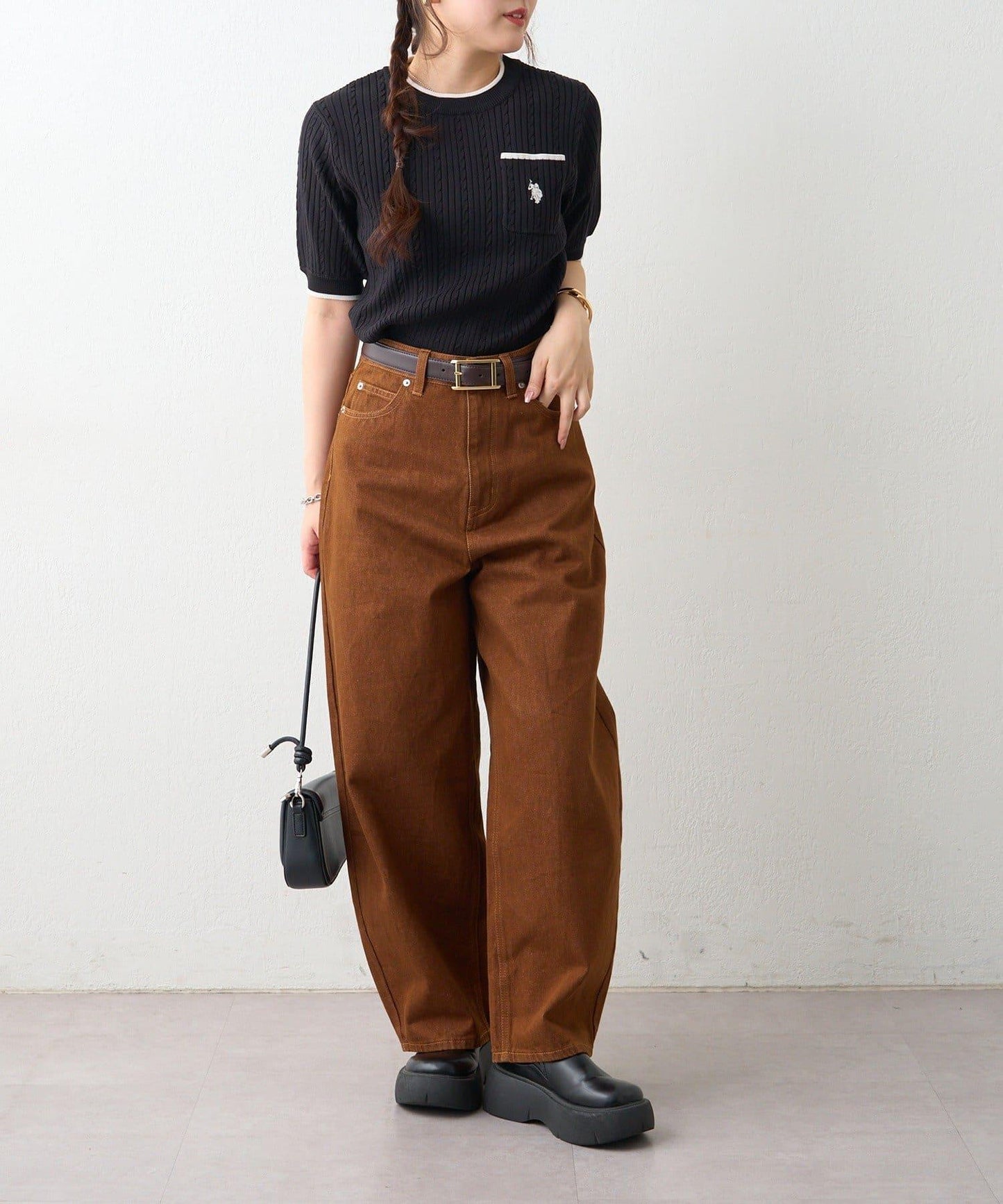 U.S.POLOASSN. 麻花紋口袋設計針織套頭衫