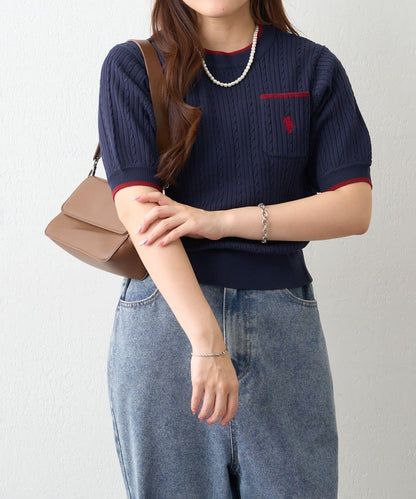 U.S.POLOASSN. 麻花紋口袋設計針織套頭衫