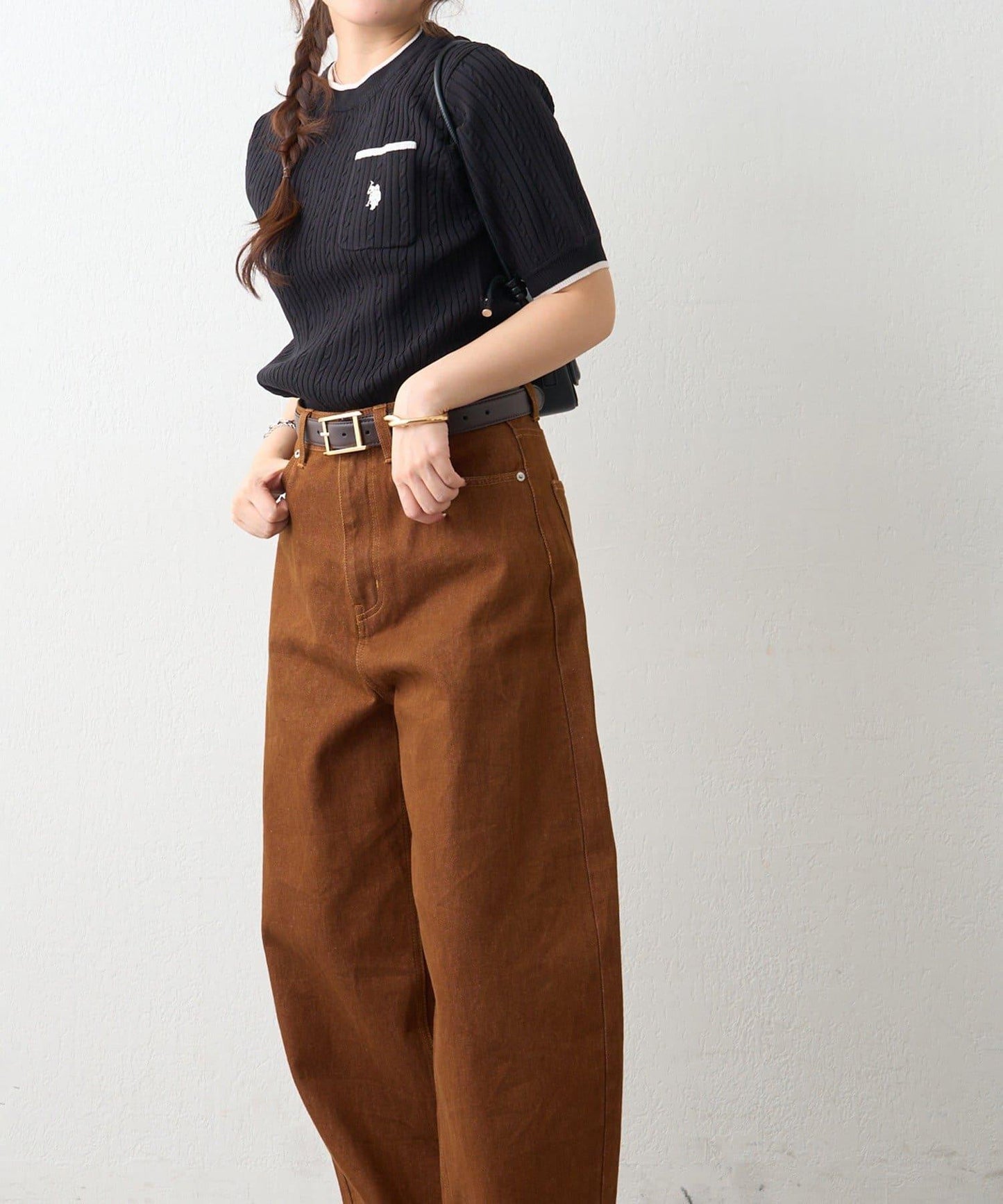 U.S.POLOASSN. 麻花紋口袋設計針織套頭衫