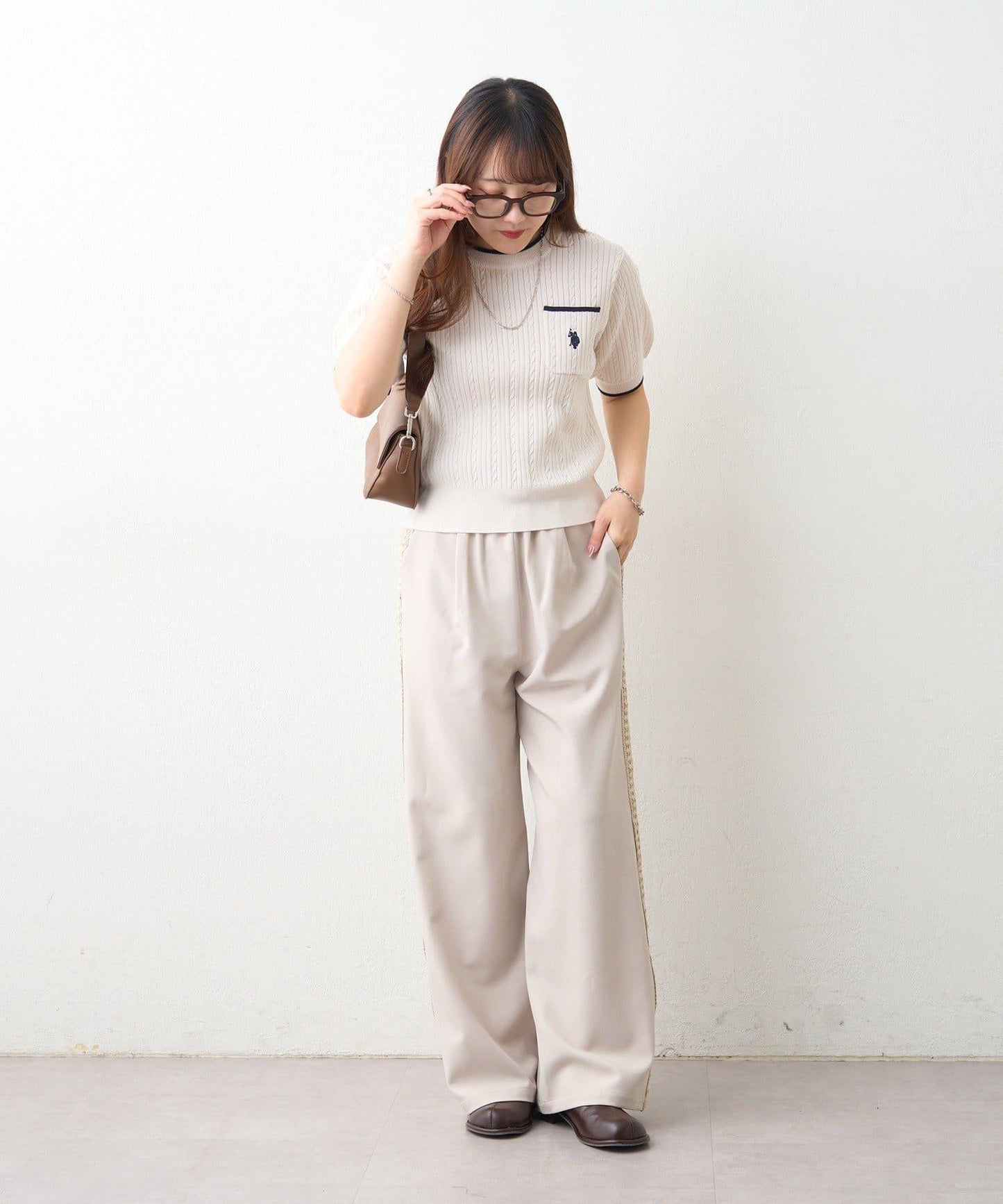 U.S.POLOASSN. 麻花紋口袋設計針織套頭衫