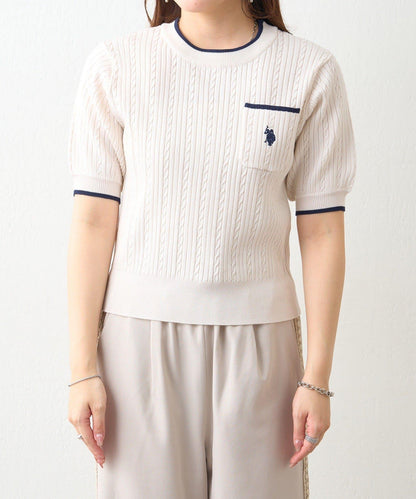U.S.POLOASSN. 麻花紋口袋設計針織套頭衫