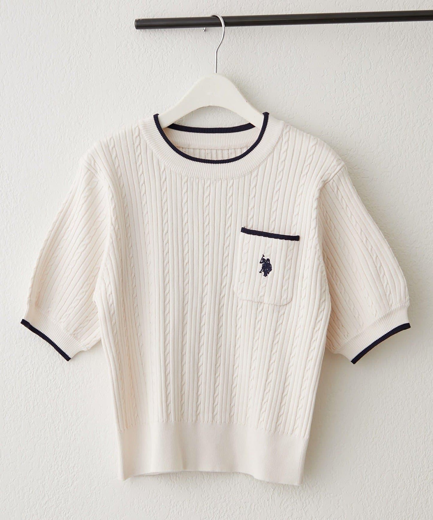 U.S.POLOASSN. 麻花紋口袋設計針織套頭衫