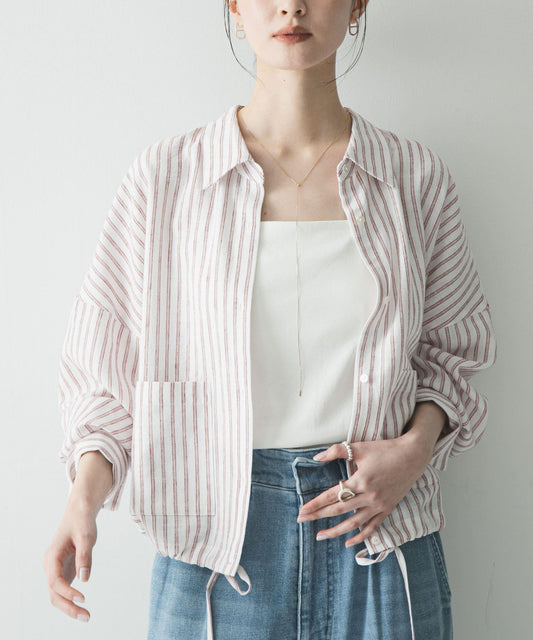 亞麻人造絲寬鬆短款襯衫