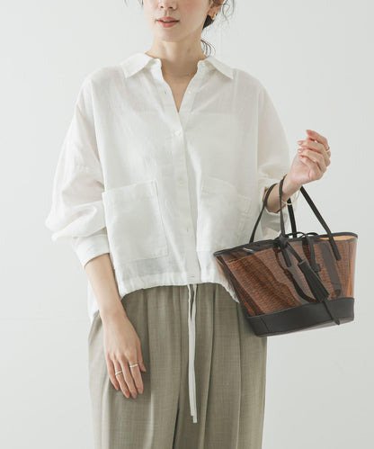 亞麻人造絲寬鬆短款襯衫