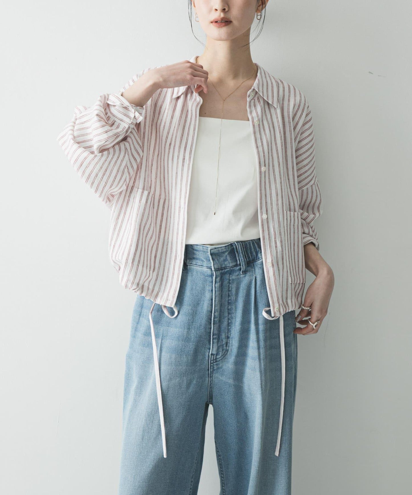 亞麻人造絲寬鬆短款襯衫