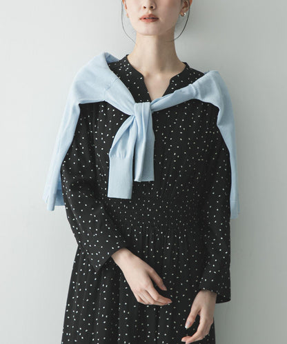 腰部抽褶圓點連衣裙