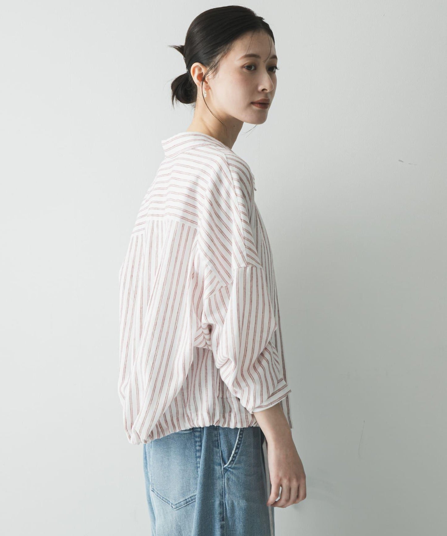 亞麻人造絲寬鬆短款襯衫