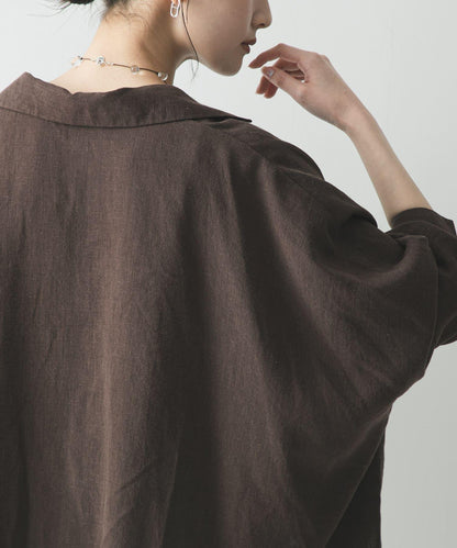 亞麻人造絲抽褶下襬襯衫