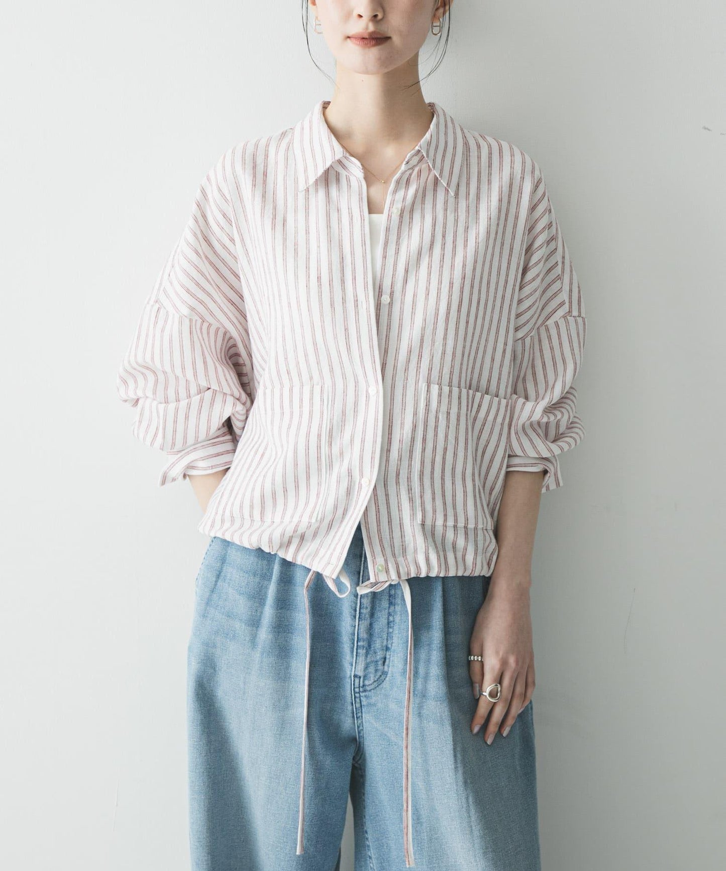 亞麻人造絲寬鬆短款襯衫