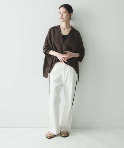 亞麻人造絲抽褶下襬襯衫